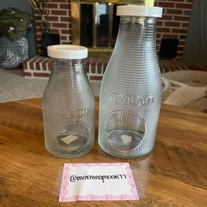 Glass Milk Bottles Set with White Lids